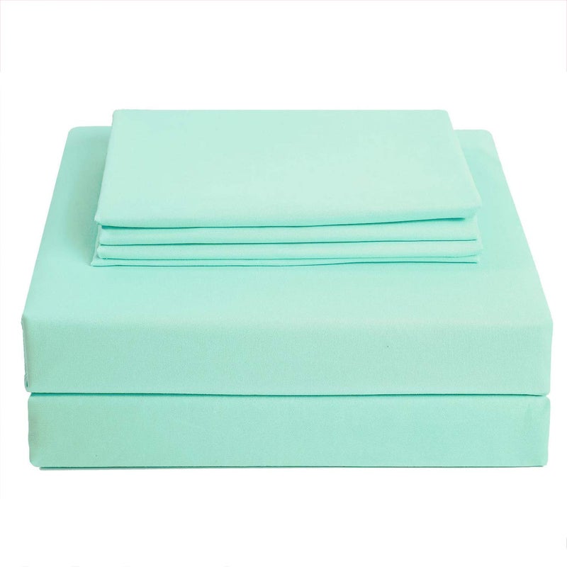Best 4 Piece Bed Sheet Set (Queen,Mint) 1 Flat Sheet,1 Fitted Sheet and 2 Pillow Cases,Brushed Microfiber Luxury Bedding with Deep Pockets - Image 2